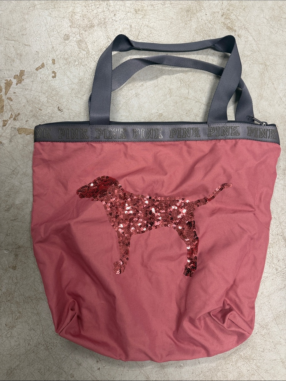 PINK Victoria's Secret Rose Pink Tote with Sequin Dog Motif - BRAND NEW